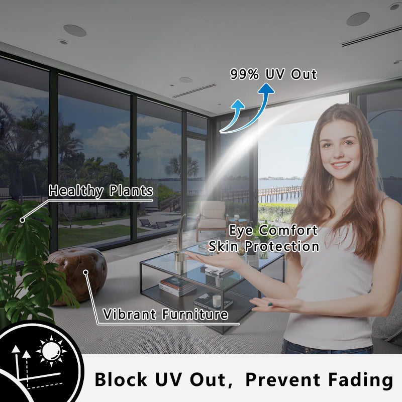 Lmlpt One Way Window Film Privacy See Out Not in Windows Tint for Home Sun UV Blocking Dark Glass Tinting Films Heat Insulation Self-Adhesive Mirror Door Coverings Sticker,Magic Black,35.4X118.1inch - Image 5